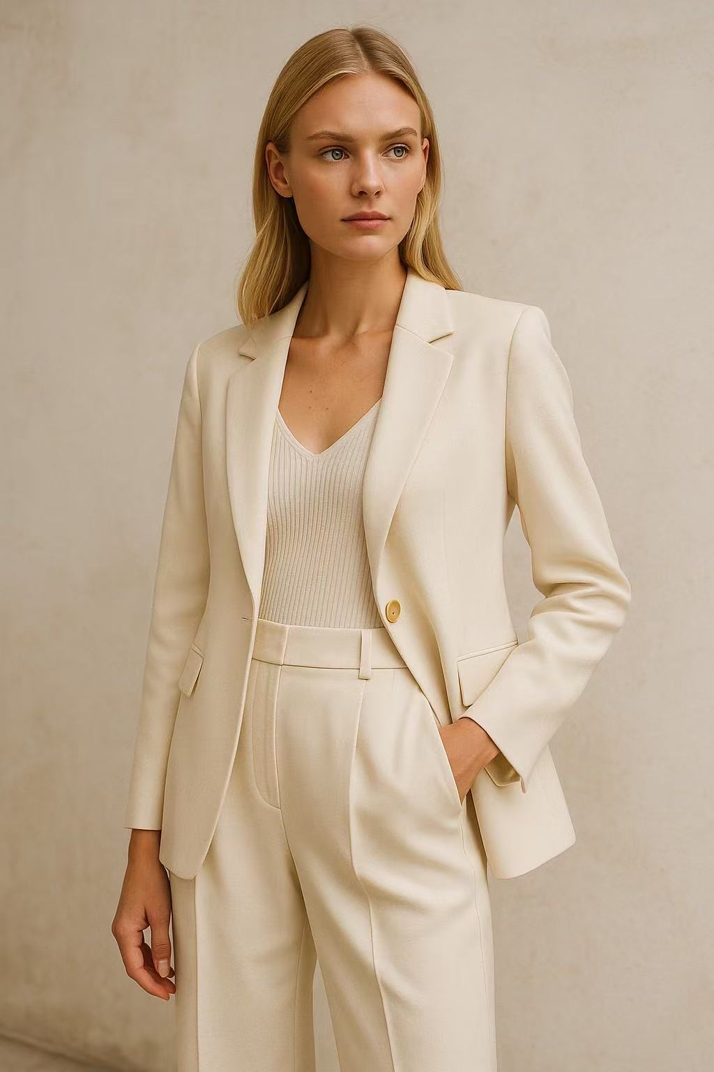 Cream Single - Breasted Suit