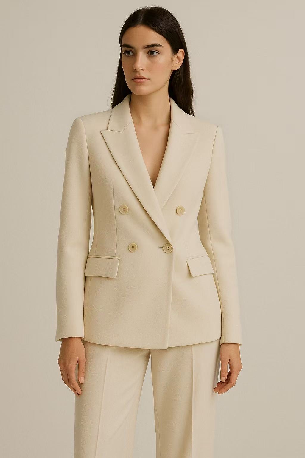 Cream Double - Breasted Suit